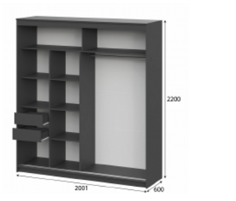 Шкаф-купе ШКП-3 2000 мм графит (СВ) в Серове - serov.mebel-e96.ru