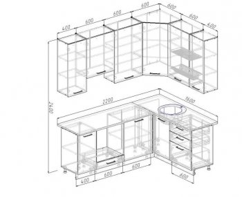 Угловой кухонный гарнитур Антрацит 2200х1600 мм в Серове - serov.mebel-e96.ru