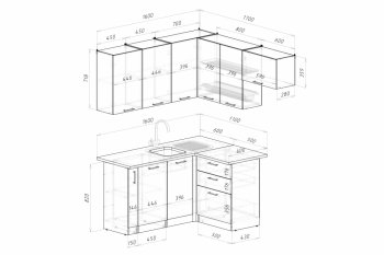 Кухонный гарнитур Асая мега прайм 1600х1700 мм (Герда) в Серове - serov.mebel-e96.ru