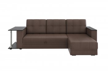 Угловой диван Атлант со столиком кожа коричневый в Серове - serov.mebel-e96.ru