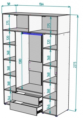 Шкаф 1564 мм Erik H328 + Антресоль HA4 (Графит) в Серове - serov.mebel-e96.ru