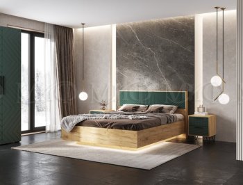 Кровать парящая с ПМ Флэш грин/дуб крафт (Миф) в Серове - serov.mebel-e96.ru
