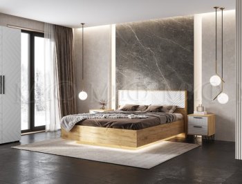 Кровать парящая с ПМ Флэш белый/дуб крафт (Миф) в Серове - serov.mebel-e96.ru