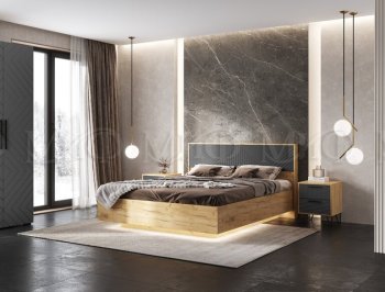 Кровать парящая с ПМ Флэш графит/дуб крафт (Миф) в Серове - serov.mebel-e96.ru