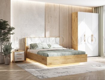 Кровать парящая Ирис крафт/белый с подсветкой (Миф) в Серове - serov.mebel-e96.ru