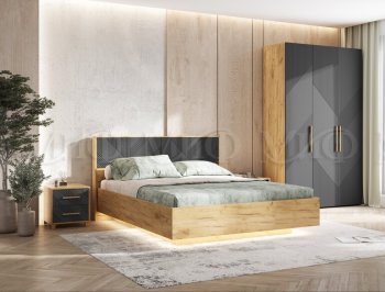 Кровать парящая с ПМ Ирис графит/дуб крафт (Миф) в Серове - serov.mebel-e96.ru