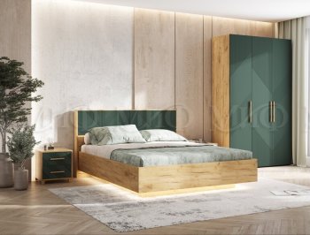 Кровать парящая с ПМ Ирис грин/дуб крафт (Миф) в Серове - serov.mebel-e96.ru