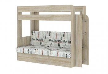 Кровать 2-х ярусная с диваном Карамель 75 сонома/газета в Серове - serov.mebel-e96.ru