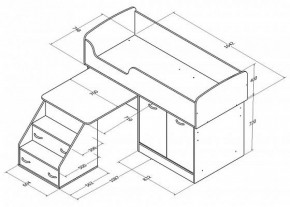 Кровать-чердак Дюймовочка-2 Дуб молочный/орех в Серове - serov.mebel-e96.ru