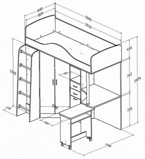 Кровать-чердак Теремок-1 Дуб молочный/Голубой в Серове - serov.mebel-e96.ru