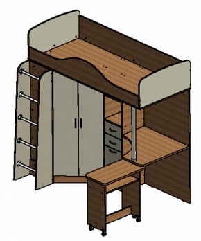 Кровать-чердак Теремок-1 Дуб молочный/Голубой в Серове - serov.mebel-e96.ru