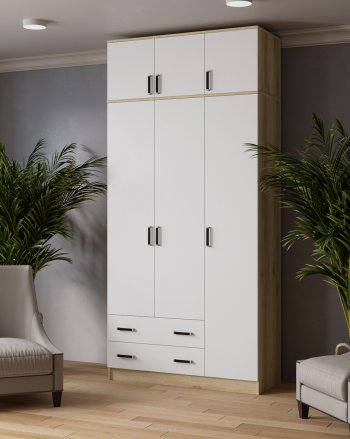 Шкаф Лагуна с антресолью делано/белый (Текс) в Серове - serov.mebel-e96.ru
