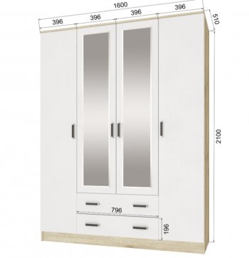 Шкаф 1600 мм Лагуна с антресолью делано/белый (Текс) в Серове - serov.mebel-e96.ru
