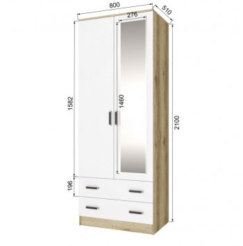 Шкаф 800 мм Лагуна с антресолью делано/белый (Текс) в Серове - serov.mebel-e96.ru