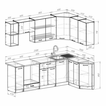 Кухонный гарнитур Лариса прайм 5 2300х1500 мм (Герда) в Серове - serov.mebel-e96.ru