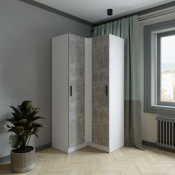 Шкаф угловой Ларс (угол прямой), Белый/Ателье светлое (Микон) в Серове - serov.mebel-e96.ru