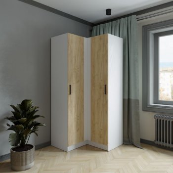 Шкаф угловой Ларс (угол прямой), Белый/Крафт золотой (Микон) в Серове - serov.mebel-e96.ru