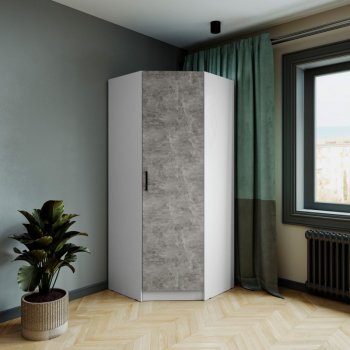 Шкаф угловой Ларс (угол скос), Белый/Ателье светлое (Микон) в Серове - serov.mebel-e96.ru