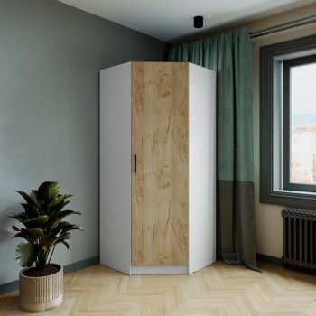 Шкаф угловой Ларс (угол скос), Белый/Крафт золотой (Микон) в Серове - serov.mebel-e96.ru