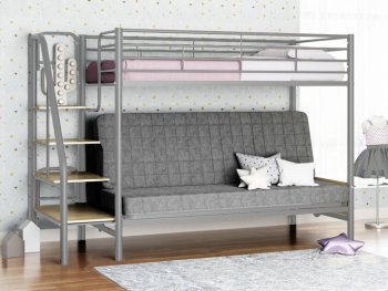 Кровать двухъярусная с диваном Мадлен-3 серый/серый/ясень шимо светлый в Серове - serov.mebel-e96.ru