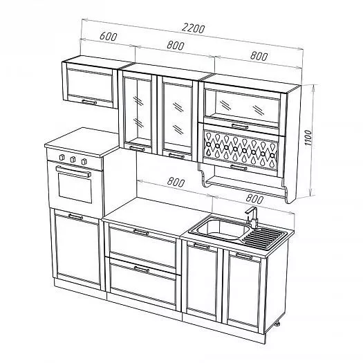 Кухонный гарнитур Милано 2200 мм Ком. №3 (Миф) в Серове - serov.mebel-e96.ru