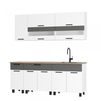 Кухонный гарнитур Монтана 2000 мм белый/графит (БТС) в Серове - serov.mebel-e96.ru