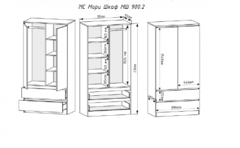 Шкаф 900 мм с антресолью Мори 900.2 графит (ДСВ) в Серове - serov.mebel-e96.ru