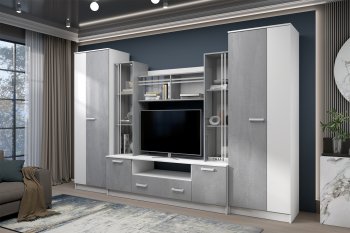 Стенка Николь-2 белый/бетонный камень(Зарон) в Серове - serov.mebel-e96.ru