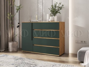 Комод 1 дверь 4 ящика (1200) Норд, крафт/изумруд (Миф) в Серове - serov.mebel-e96.ru