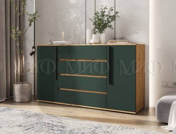 Комод 2 двери 4 ящика (1600) Норд, крафт/изумруд (Миф) в Серове - serov.mebel-e96.ru