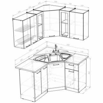 Кухонный гарнитур Ольга оптима 2 1500х1300 мм (Герда) в Серове - serov.mebel-e96.ru