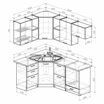 Кухонный гарнитур Ольга оптима 4 1400х2000 мм (Герда) в Серове - serov.mebel-e96.ru