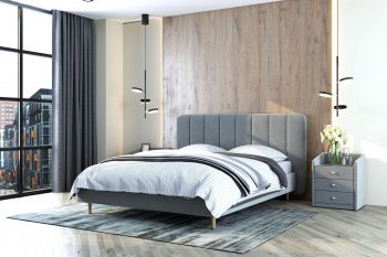 Кровать двуспальная Рино светло-серый (БМ) в Серове - serov.mebel-e96.ru