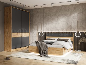 Кровать парящая Роджина с подсветкой, крафт/графит (Миф) в Серове - serov.mebel-e96.ru