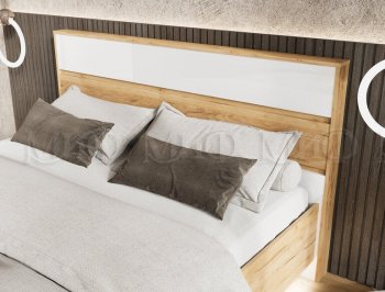 Кровать парящая Роджина с подсветкой, крафт/белый (Миф) в Серове - serov.mebel-e96.ru