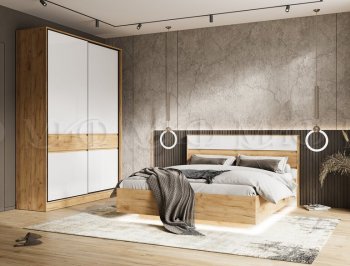 Кровать парящая Роджина с подсветкой, крафт/белый (Миф) в Серове - serov.mebel-e96.ru