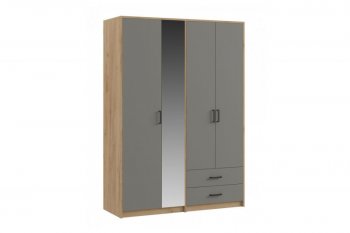 Шкаф 1500 мм  4-х ств. с зеркалом 2 ящ. SVETLANA LOFT, Дуб золотой/Серый (Генезис) в Серове - serov.mebel-e96.ru
