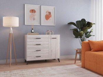 Комод-Тумба (1дв,4ящ) SVETLANA LOFT, сосна белая (Генезис) в Серове - serov.mebel-e96.ru