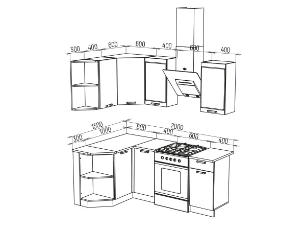 Угловой кухонный гарнитур Техно 1.3*1.4 м Вариант 3 (Миф) в Серове - serov.mebel-e96.ru