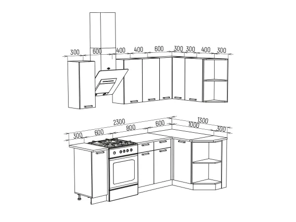 Угловой кухонный гарнитур Техно 1.7*1.3 м Вариант 3 (Миф) в Серове - serov.mebel-e96.ru