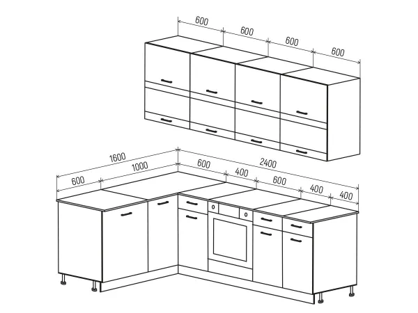 Угловой кухонный гарнитур Техно 1.6*2.4 м Вариант 3 (Миф) в Серове - serov.mebel-e96.ru