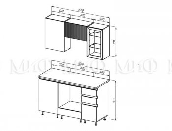 Кухонный гарнитур Техно-6 1500 мм (Миф) в Серове - serov.mebel-e96.ru